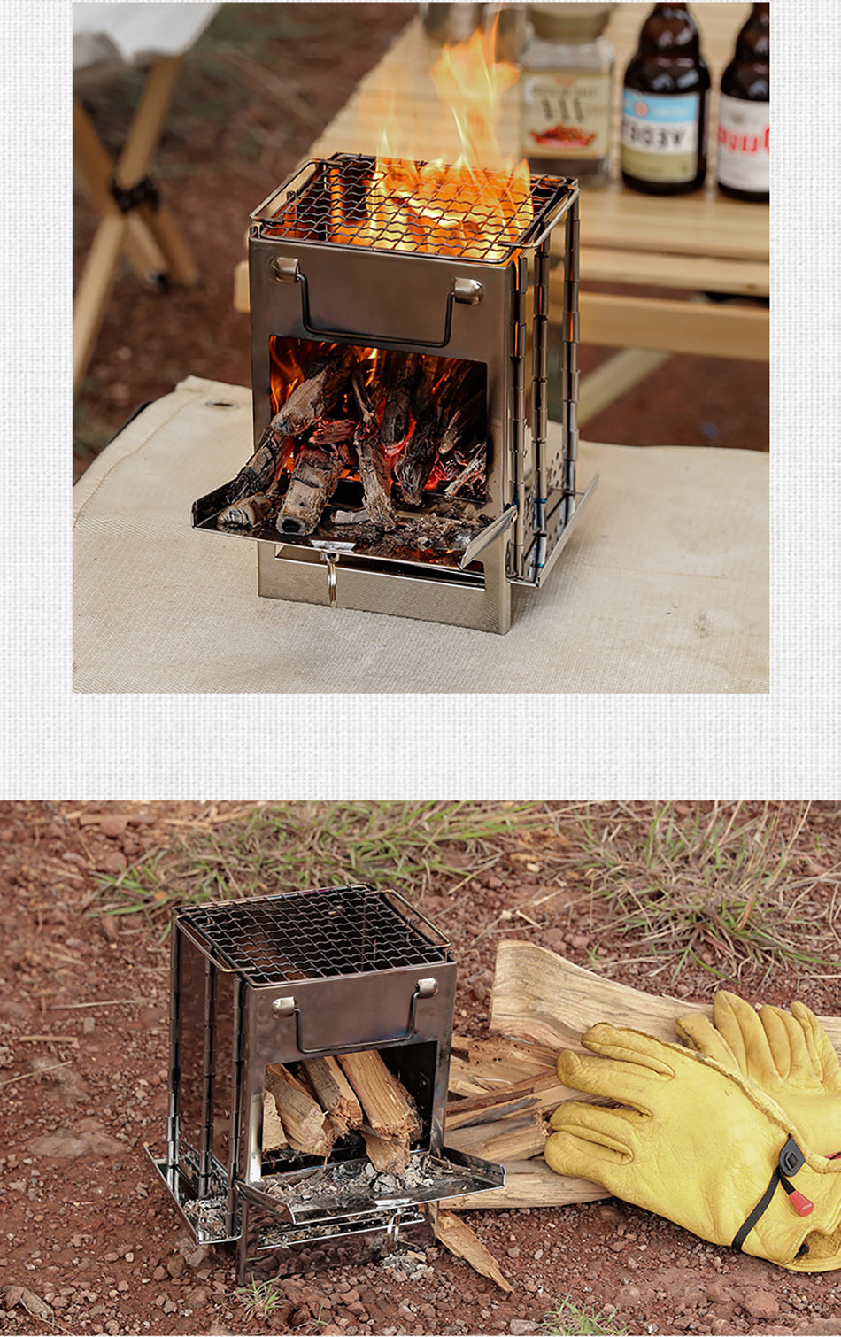 Burning Camp Stove Folding Stainless Steel BBQ Outdoor Survival Cookware