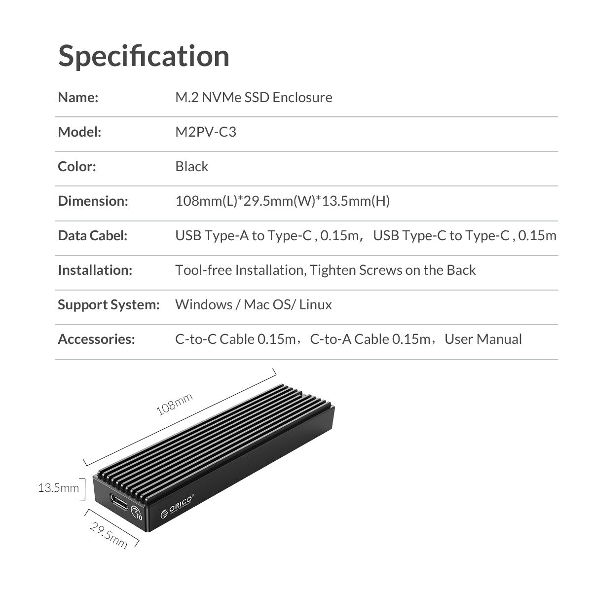 LSDT M.2 NVME Enclosure USB C Gen2 10Gbps PCIe SSD Case M2 SATA NGFF 5Gbps SSD Case Tool Free For 2230/2242/2260/2280 SSD