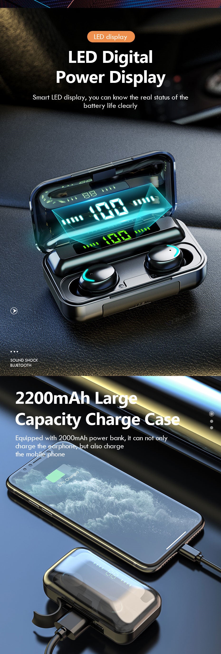 Bluetooth 5.0 Earphones 2200mAh Charging Box Wireless Headphone 9D Stereo Sports Waterproof Earbuds Headsets With Microphone