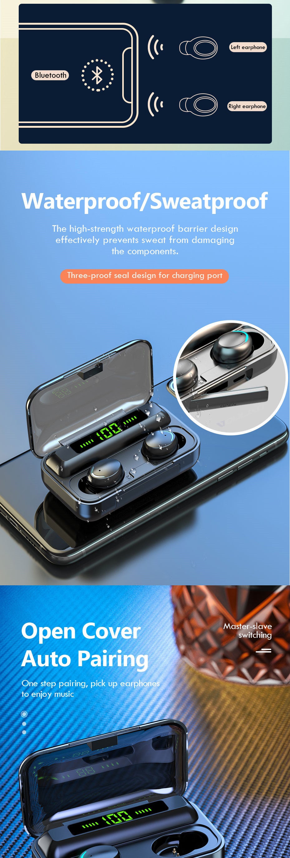 Bluetooth 5.0 Earphones 2200mAh Charging Box Wireless Headphone 9D Stereo Sports Waterproof Earbuds Headsets With Microphone