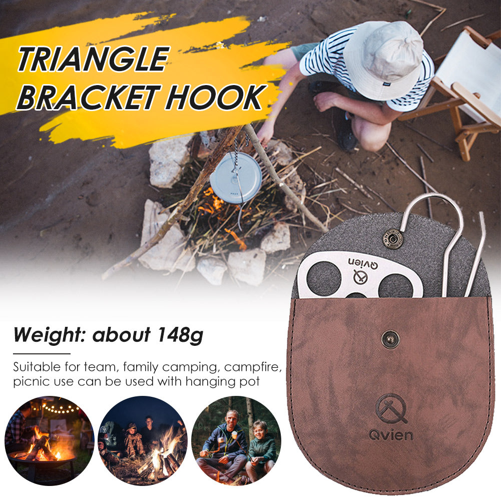 Outdoor Camping Triangular Hanging Pot Bracket Portable Tripod Ring Stainless Barbecue Rack Picnic Multifunctional Ring Hook
