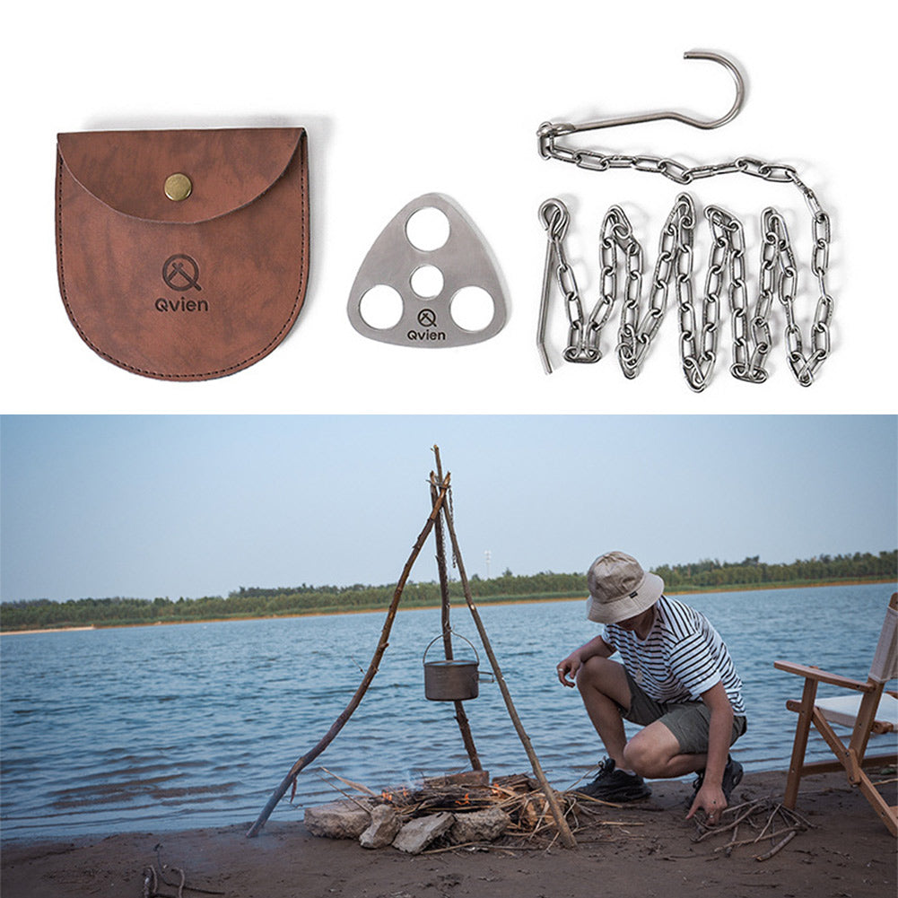 Outdoor Camping Triangular Hanging Pot Bracket Portable Tripod Ring Stainless Barbecue Rack Picnic Multifunctional Ring Hook