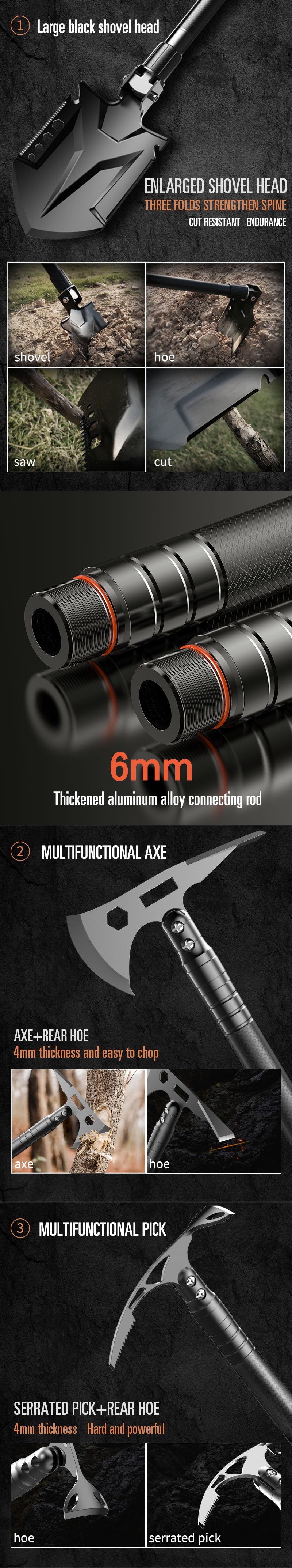 F45 Folding Camping Shovel Multifunction Military Axe Guarden Digging Tool Kit Survival Sapper Shovel