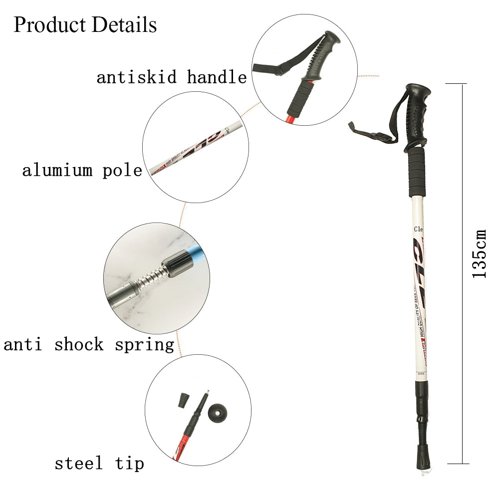 2PcPair 135CM Walking Stick Trekking Aluminum alloy Climbing Stick