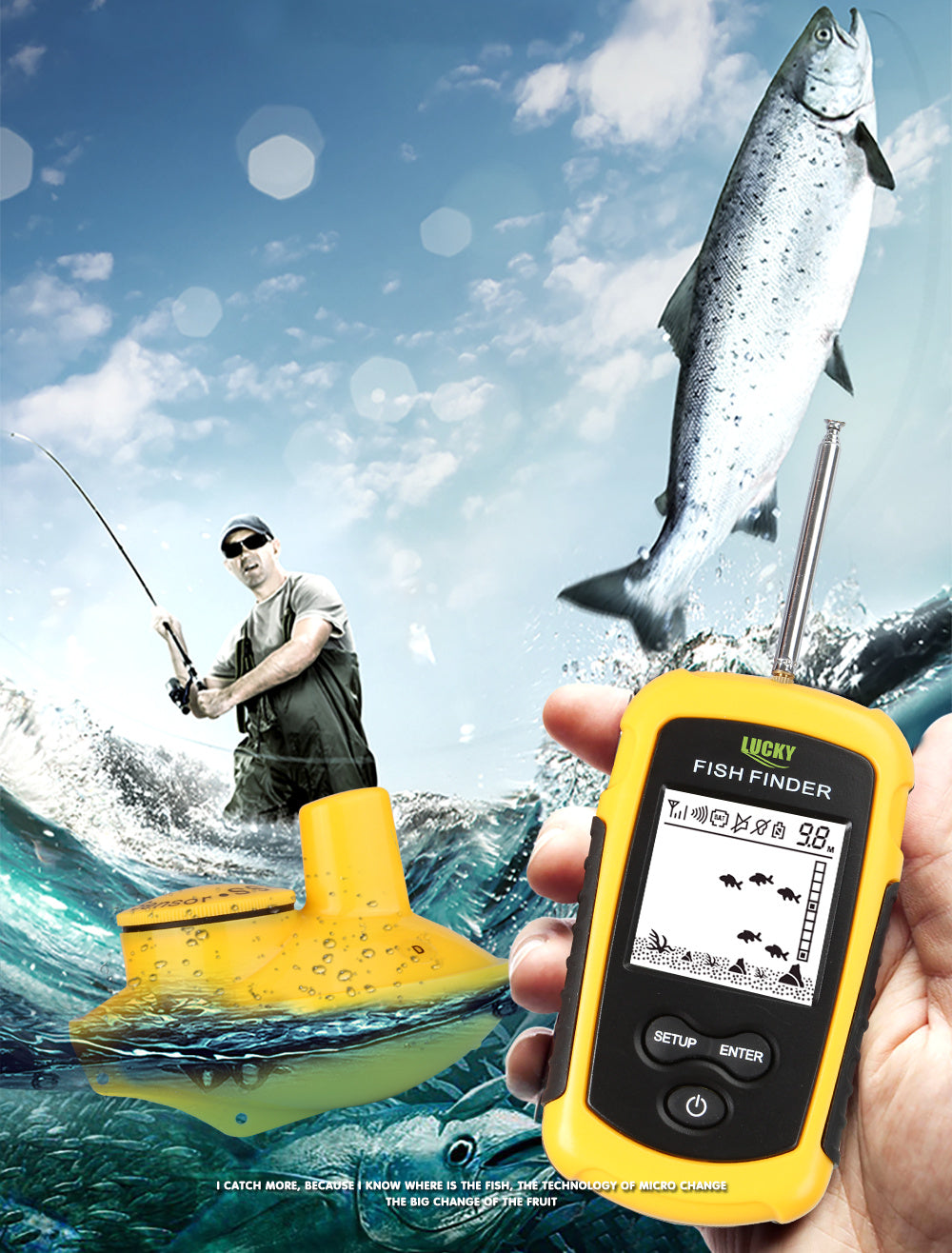 Fish Finder Portable Echo Sounder Sonar Depth Ocean River Wireless Fish Finder