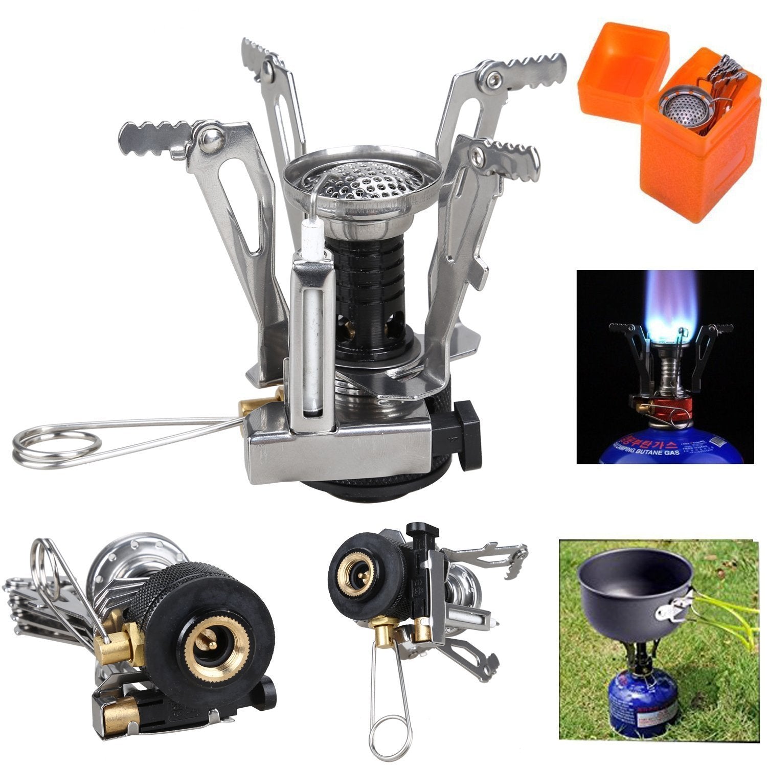 Outdoor Camping Cookware Backpacking Bowl Pot+ Mini Canister Stove Burner Foldable