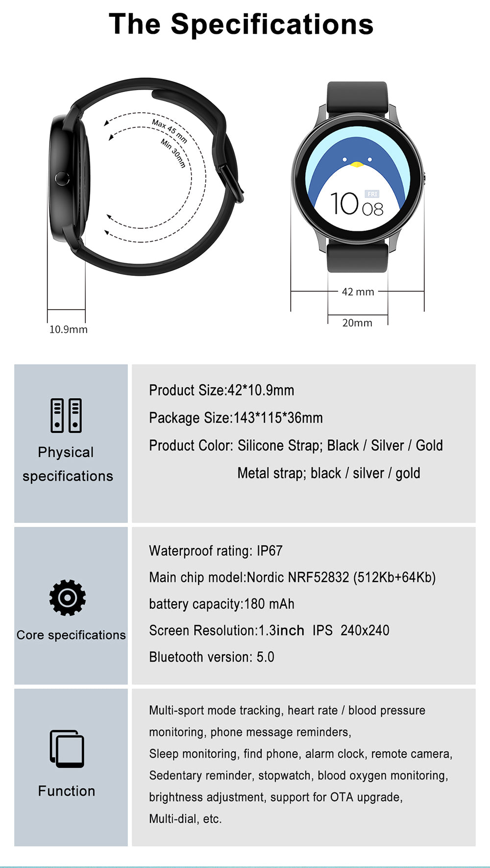 Full Touch Smart Watch Women Waterproof Bracelet ECG Heart Rate Monitor Sleep Monitoring Smartwatch