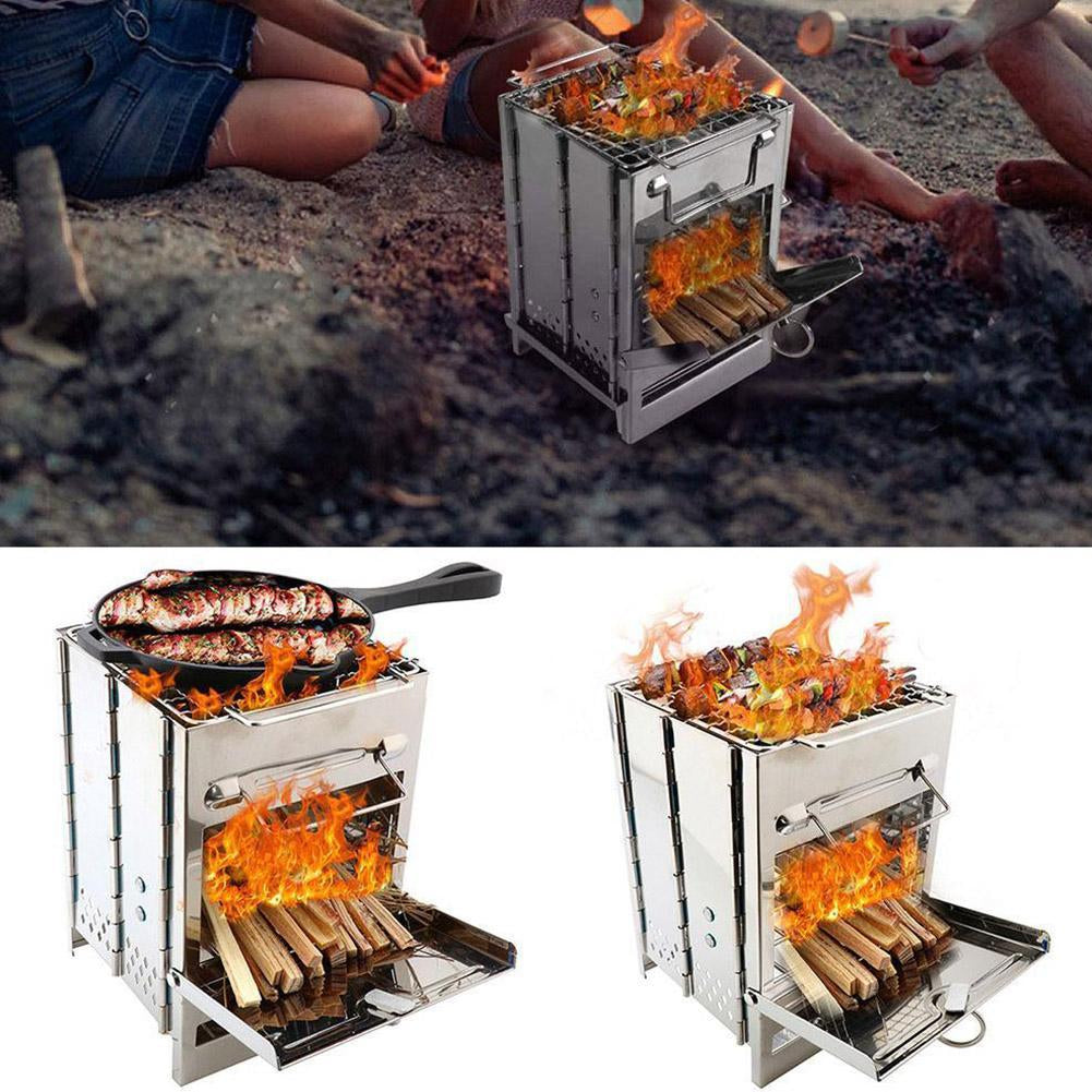 Burning Camp Stove Folding Stainless Steel BBQ Outdoor Survival Cookware