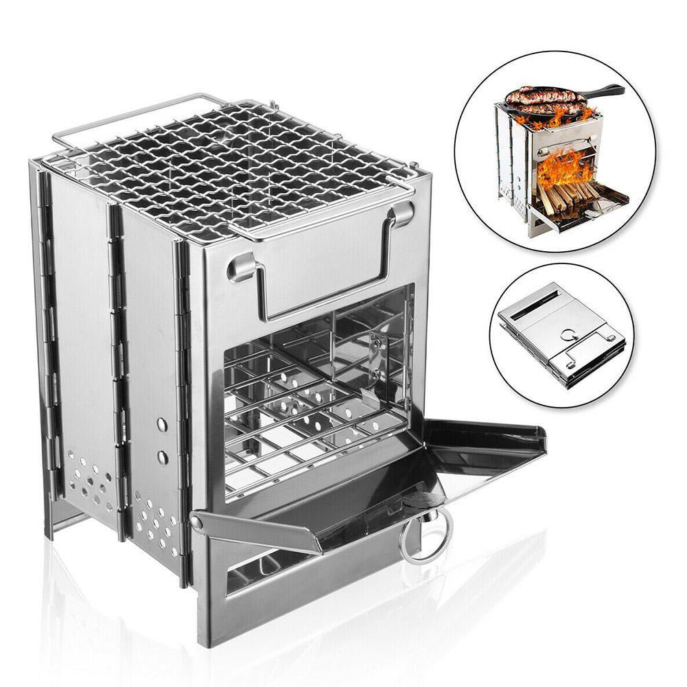 Burning Camp Stove Folding Stainless Steel BBQ Outdoor Survival Cookware