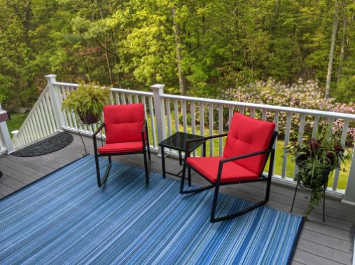 3 Piece Outdoor Patio Furniture Set Black Wicker Red Cushions Bistro Rocking Chairs Table