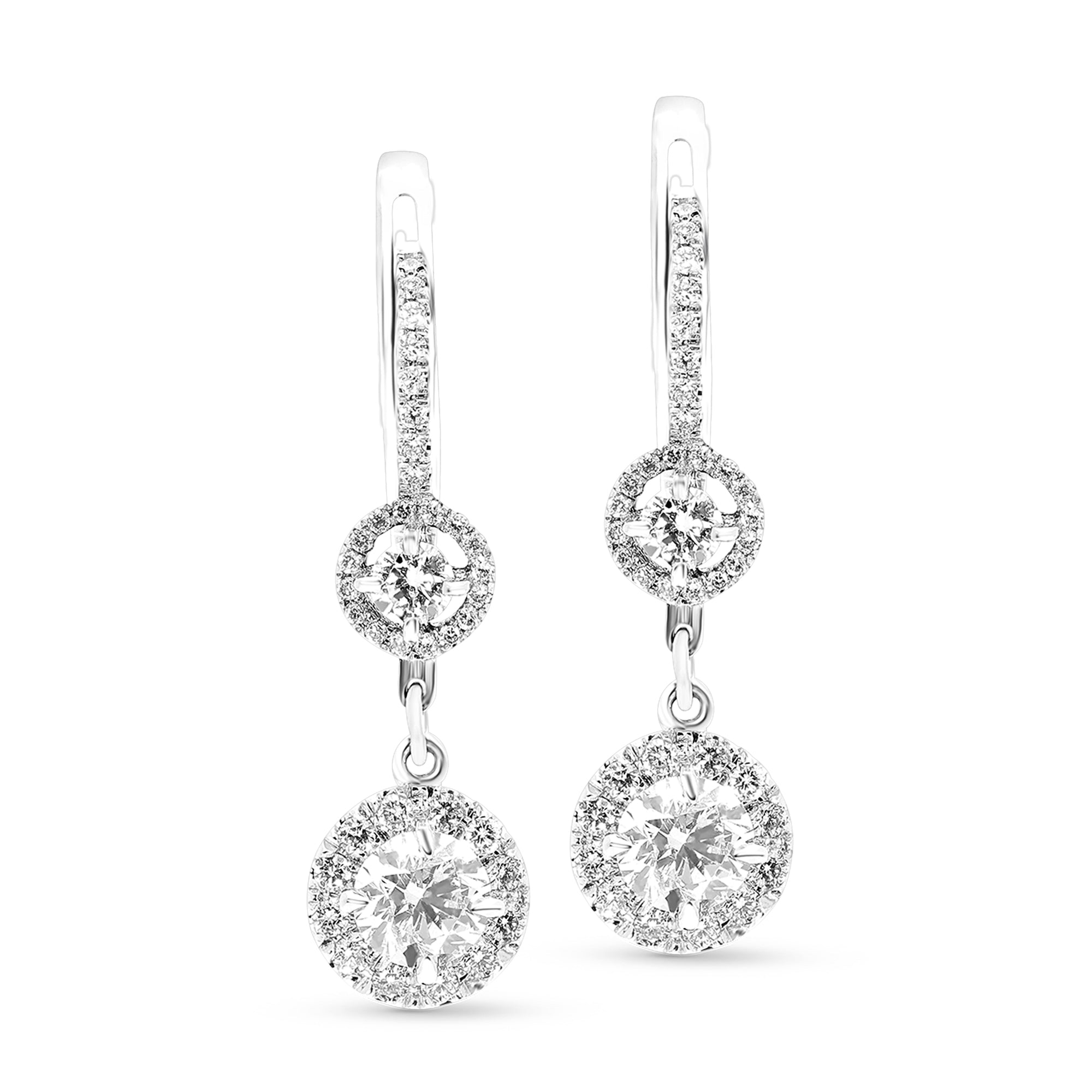 Halo Diamond Double Drop Earrings - 1.5 Carat