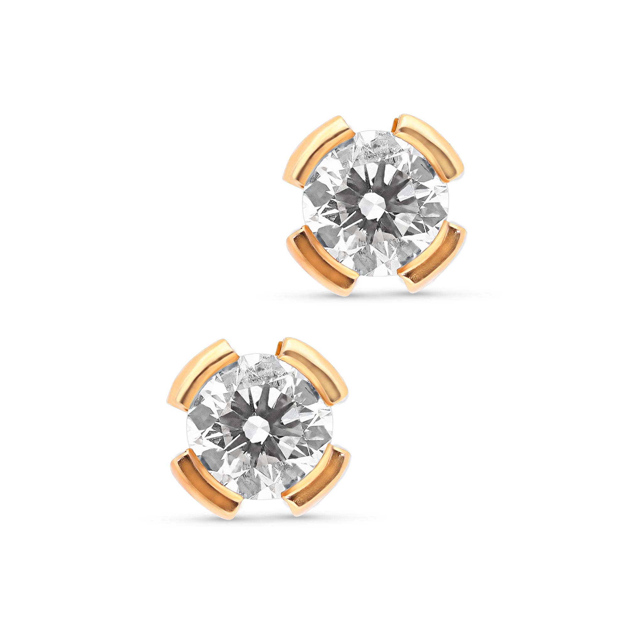 Rose Gold Round Diamond Studs Split Bezel - 1.4 Carat