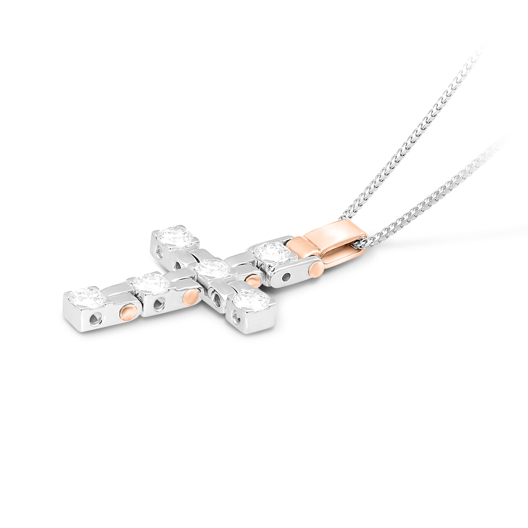 White & Rose Gold Diamond Cross Pendant - 3 Carat