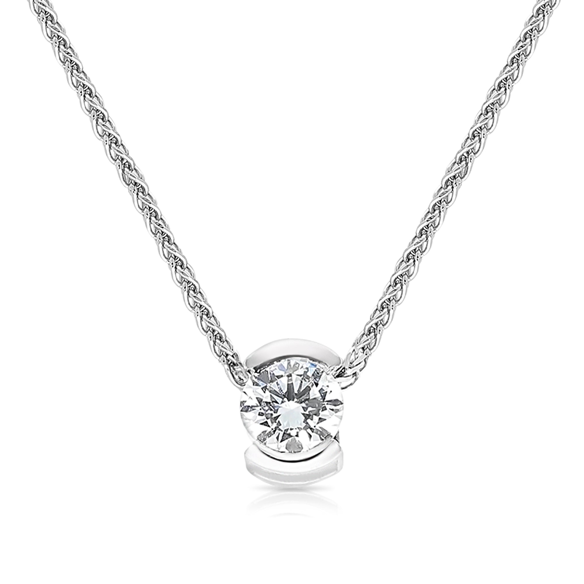 Classic Diamond Pendant in a Half Bezel Invisible Pave Setting - .6 Carat