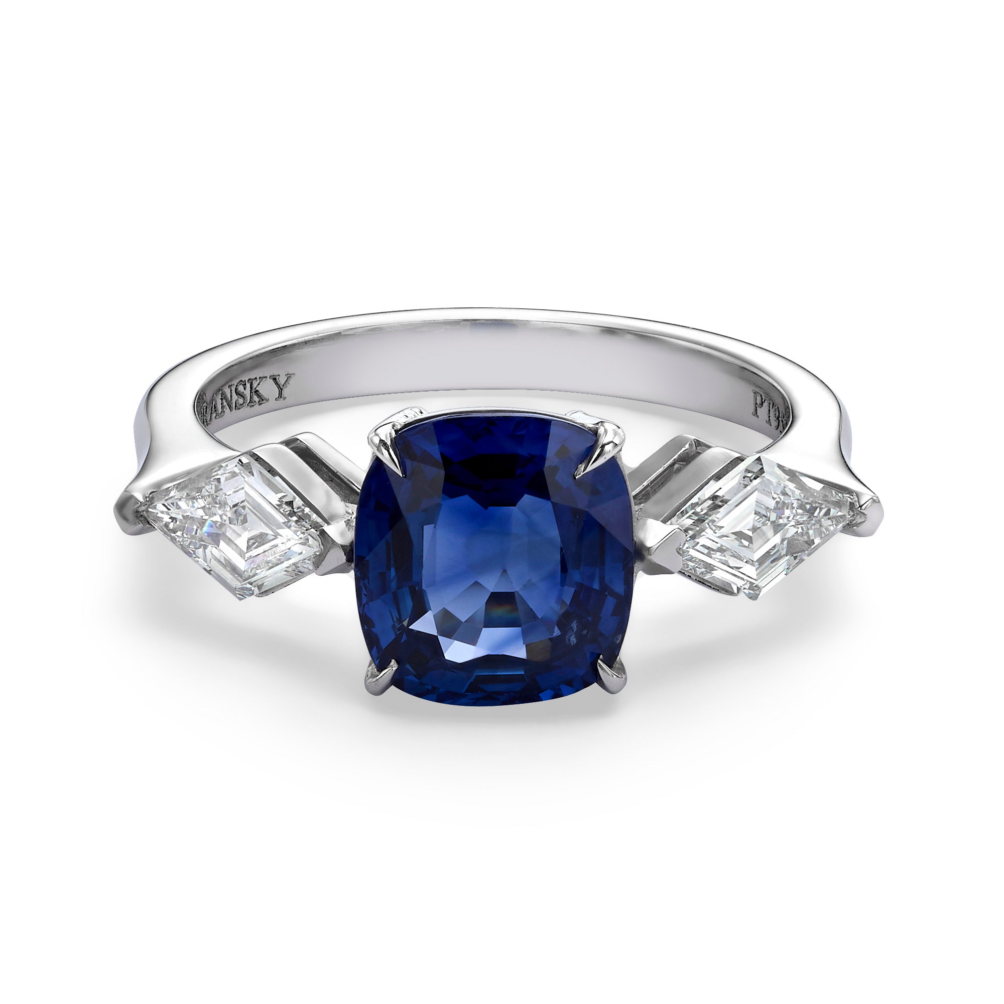 Kite Side Stone Cushion Cut Sapphire Ring - 3.64 Carat