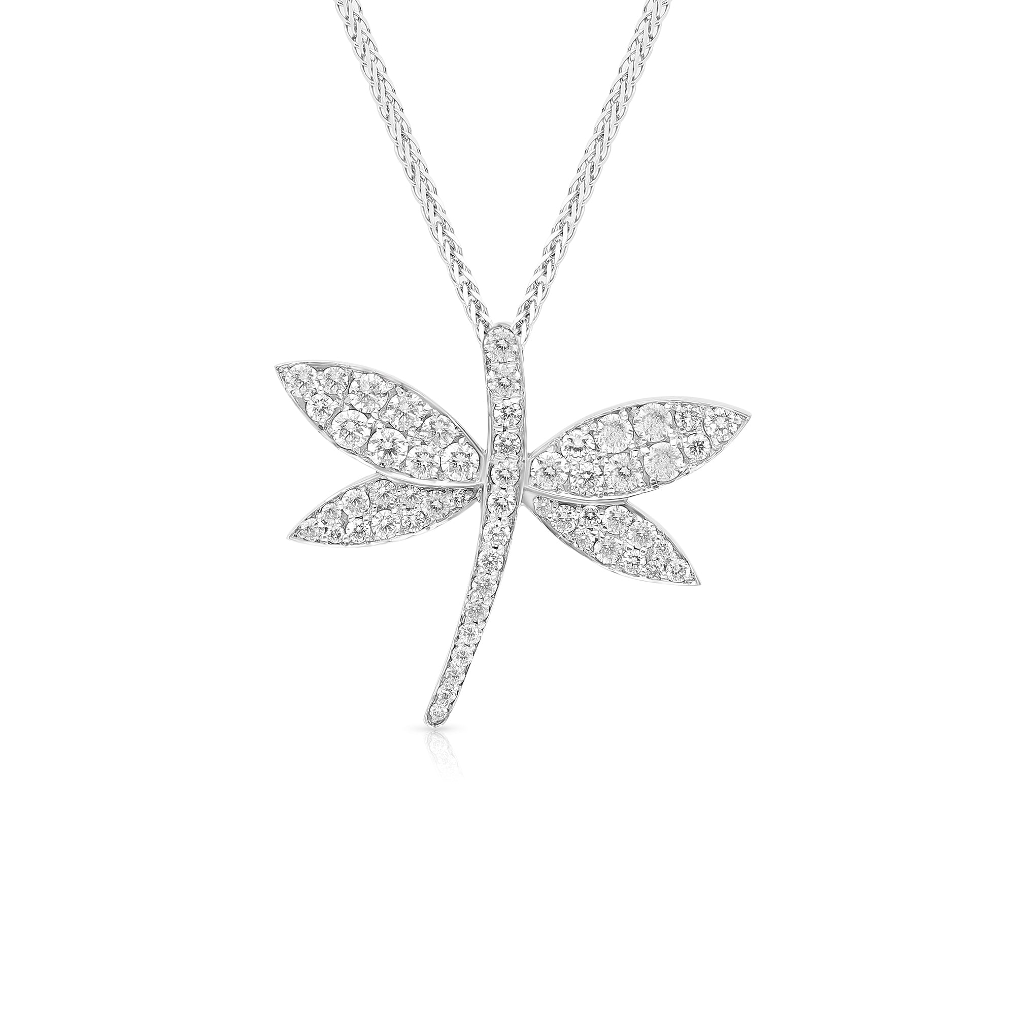 White Gold Diamond Studded Dragonfly Pendant  -.80 Carat