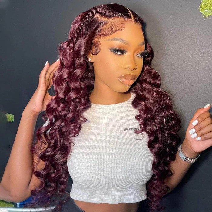 Burgundy Tight Loose Wave HD Lace Frontal Wig Human Hair Wigs