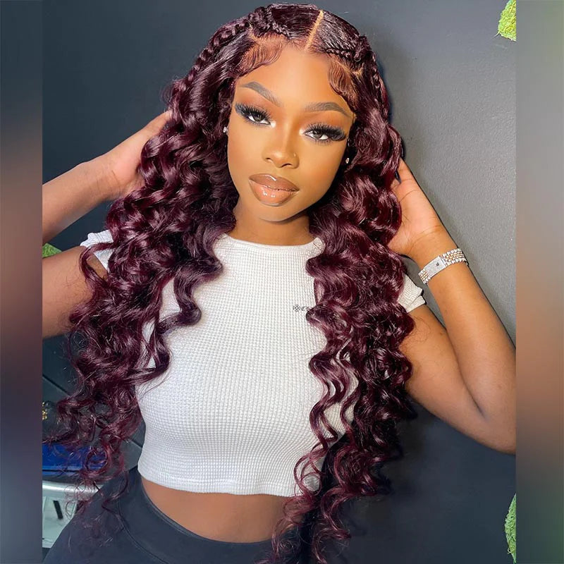 Burgundy Tight Loose Wave HD Lace Frontal Wig Human Hair Wigs