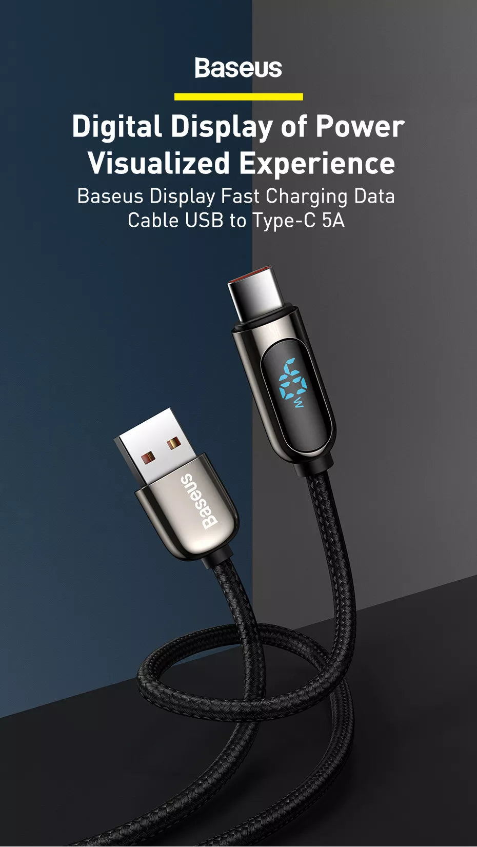 Display Fast Charging Data Cable USB to Type C 5A 1