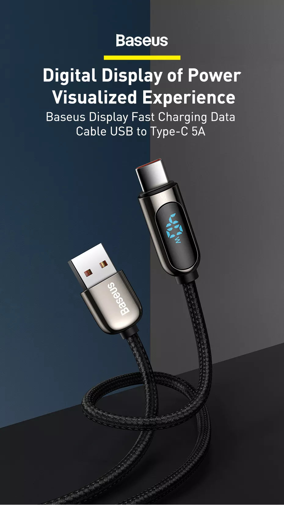 Baseus Digital Display Fast Charging USB to Type-C Cable 4 Display Fast Charging Data Cable USB to Type C 5A 1