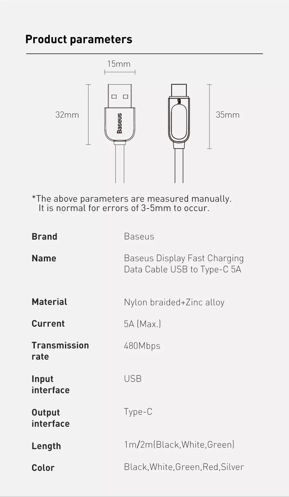Baseus Digital Display Fast Charging USB to Type-C Cable 17 Display Fast Charging Data Cable USB to Type C 5A 14