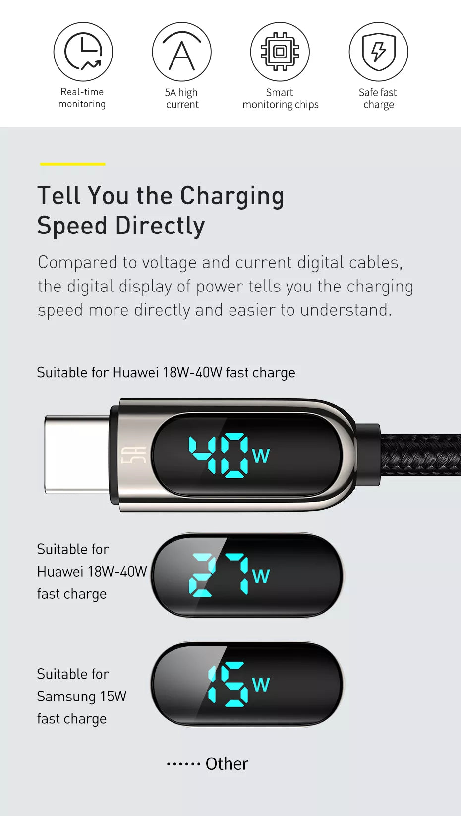 Display Fast Charging Data Cable USB to Type C 5A 2