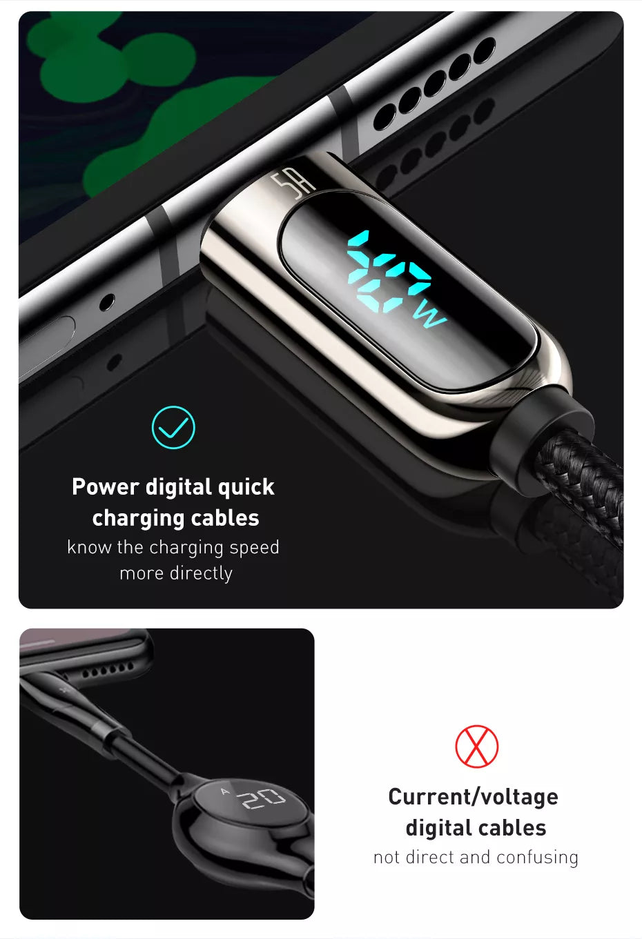 Baseus Digital Display Fast Charging USB to Type-C Cable 6 Display Fast Charging Data Cable USB to Type C 5A 3