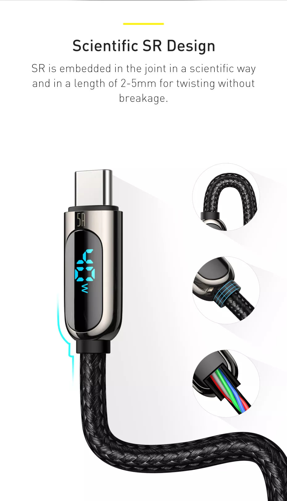 Baseus Digital Display Fast Charging USB to Type-C Cable 12 Display Fast Charging Data Cable USB to Type C 5A 9