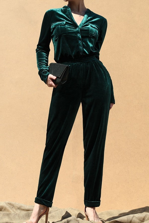 Hunter Green Velvet Jumpsuit