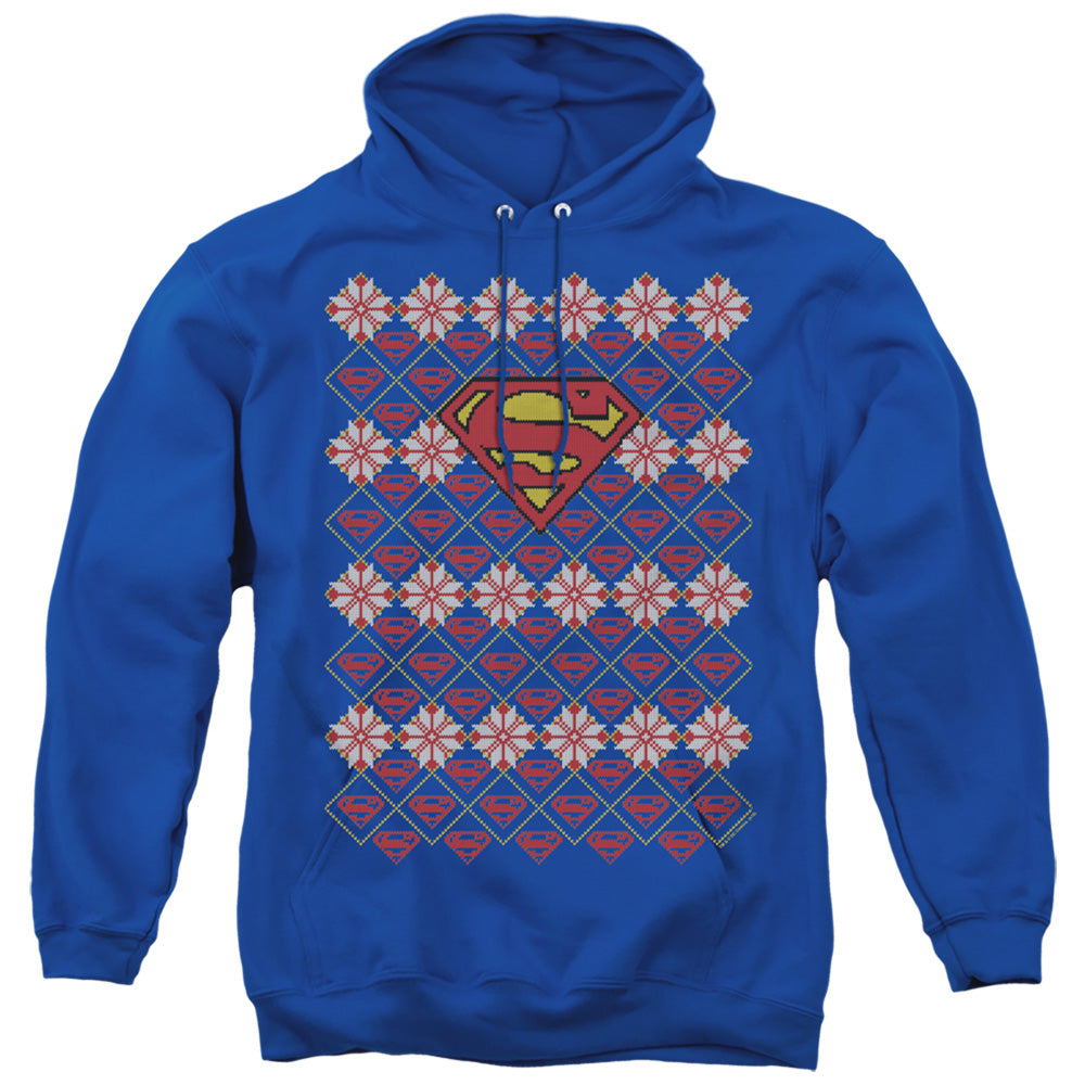 Superman Christmas Sweater Royal Blue Adult Pull-Over Hoodie Sweatshirt
