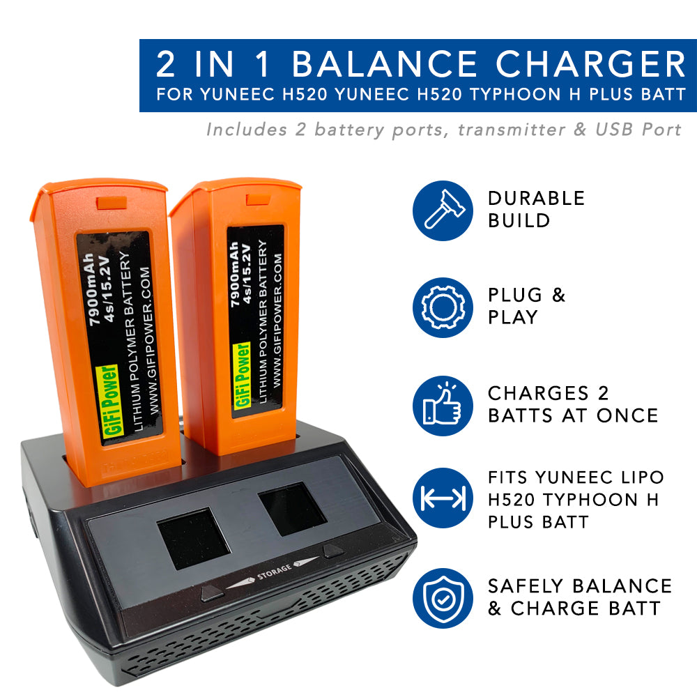 2-in-1 Fast Battery Balance Charger For YUNEEC H520 Typhoon H Plus Battery & Transmitter