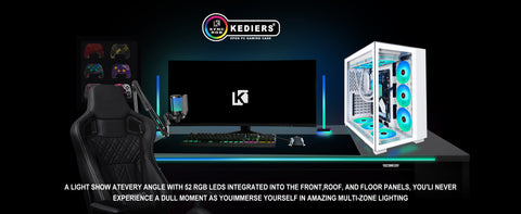 KEDIERS Micro ATX Tower PC Case 7 ARGB Fans Gaming PC Mini Case with  2*Tempered Glass White