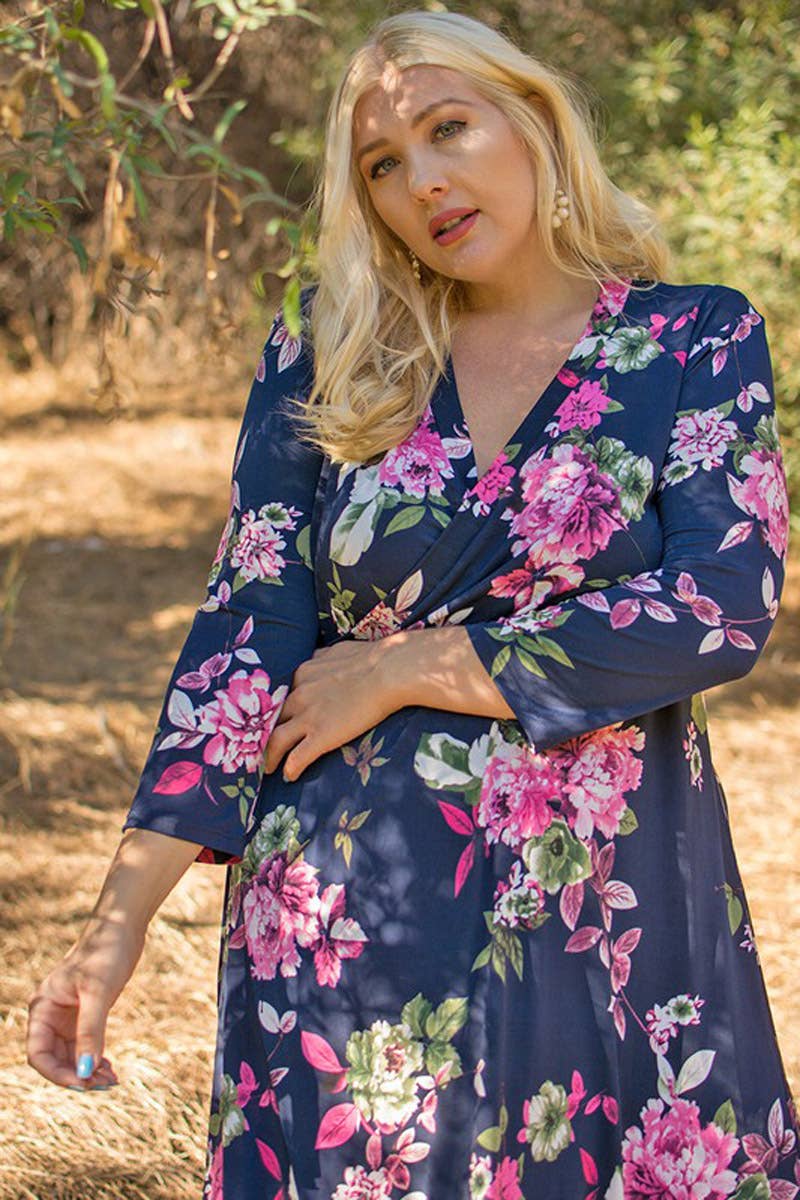 Plus Size Floral Fashion Faux Wrap Dress