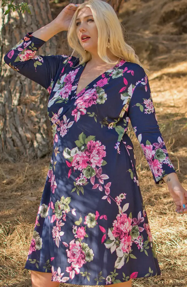 Plus Size Floral Fashion Faux Wrap Dress