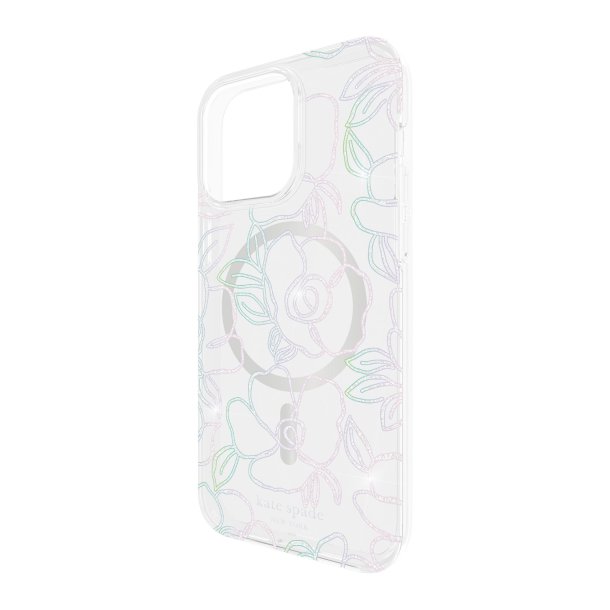 Kate Spade Protective Case for MagSafe iPhone 15 Pro Max - Modern Floral Glitter