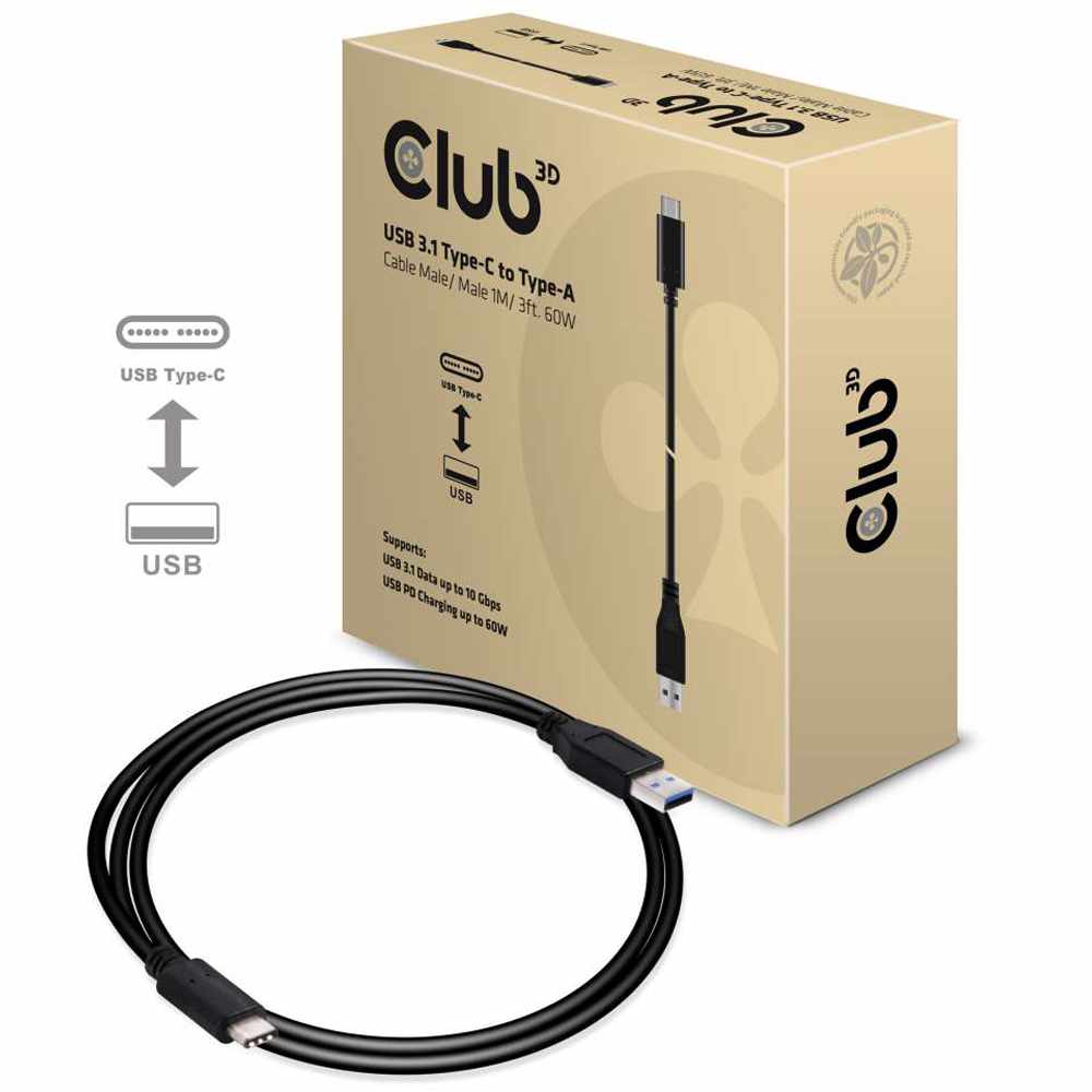 Club3D CAC1523 USB-C 3.1 Gen 2 Male (10Gbps) to USB Male Cable 1m/3.28ft
