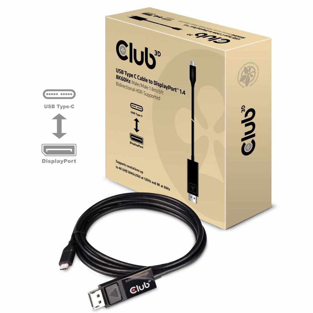 Club3D USB -C to DP 1.4 8K60Hz HDR 5.9ft Cable