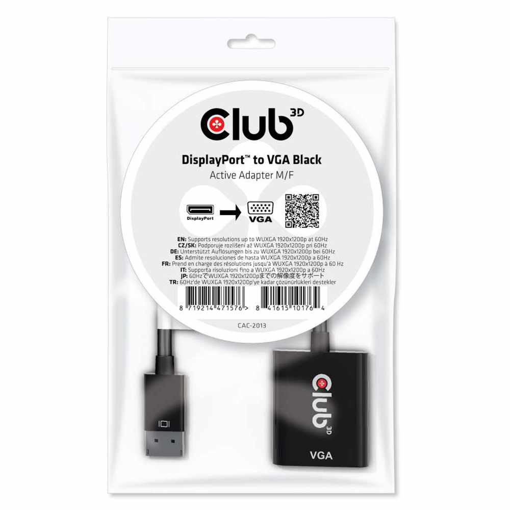 Club3D CAC2013 DisplayPort 1.1A Male to VGA Female Active Adapter