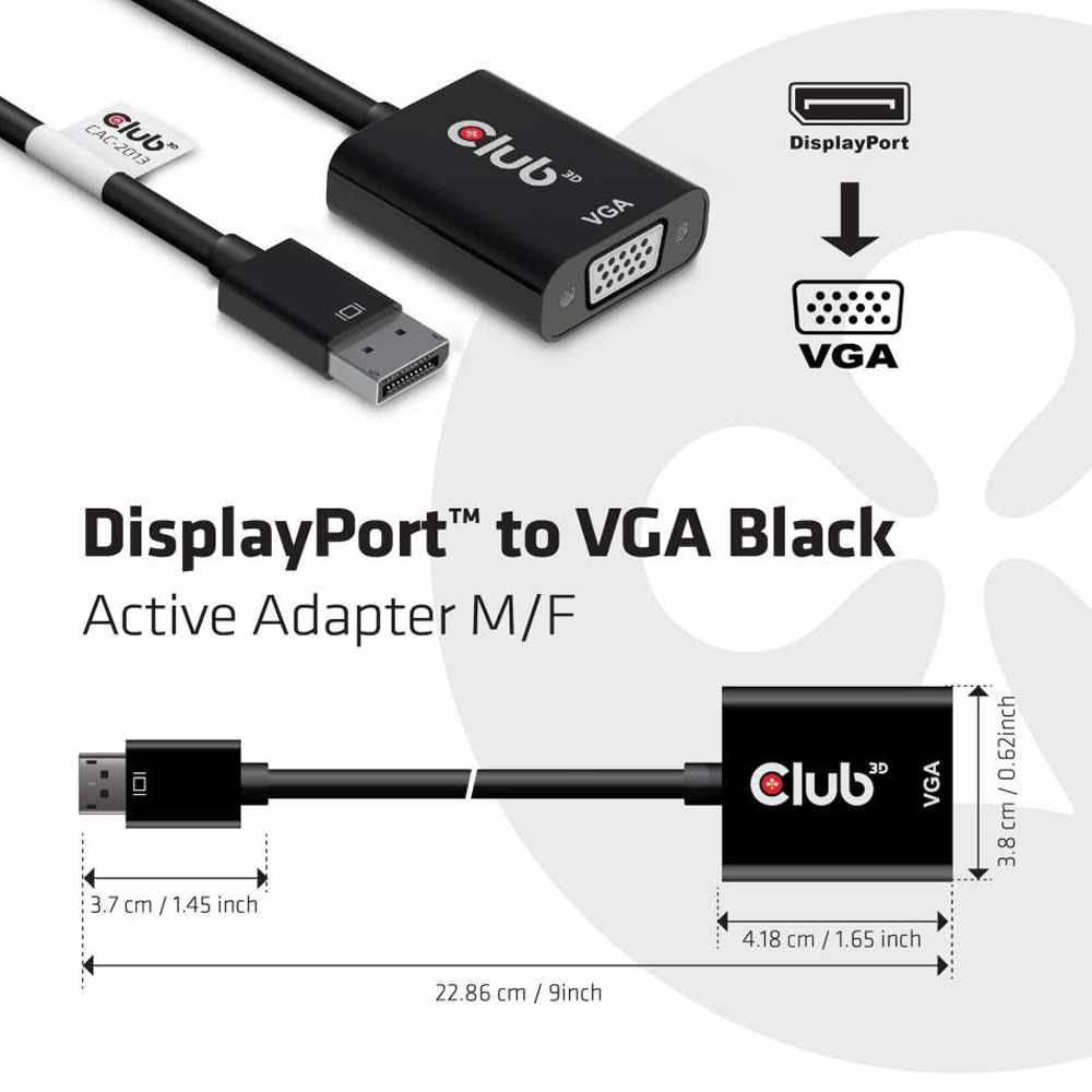 Club3D CAC2013 DisplayPort 1.1A Male to VGA Female Active Adapter