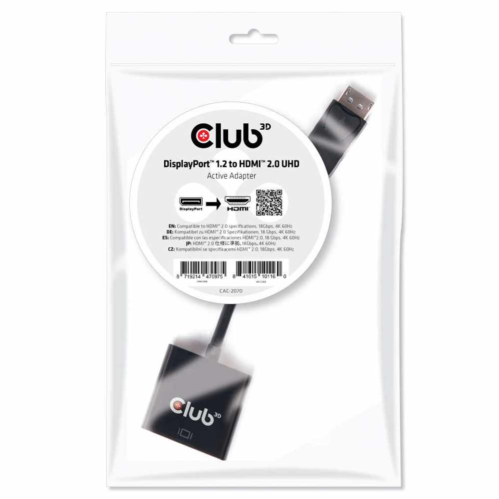 Club3D DisplayPort 1.2 Male to HDMI 2.0 Female 4K 60HZ UHD/3D Active Adapter