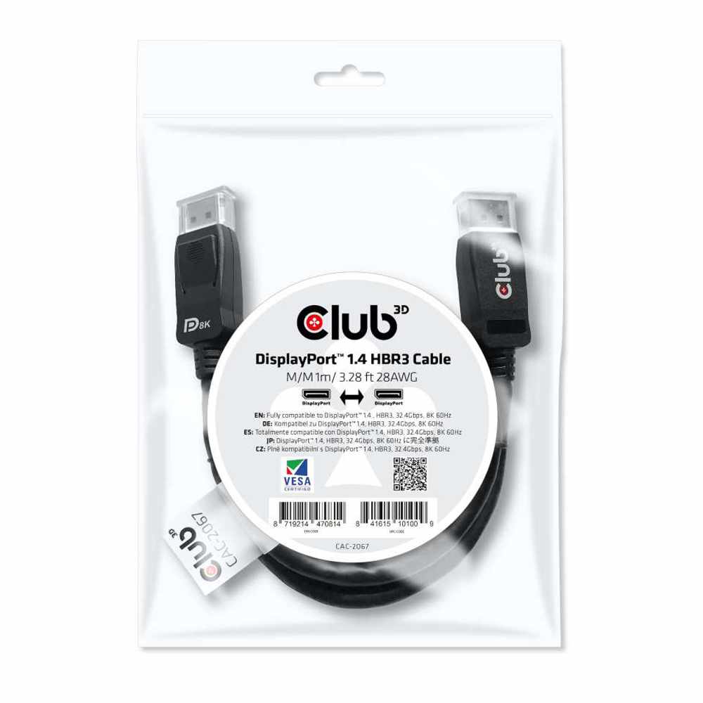 Club3D DisplayPort 1.4 HBR3 Cable M/M 1m/3.28ft