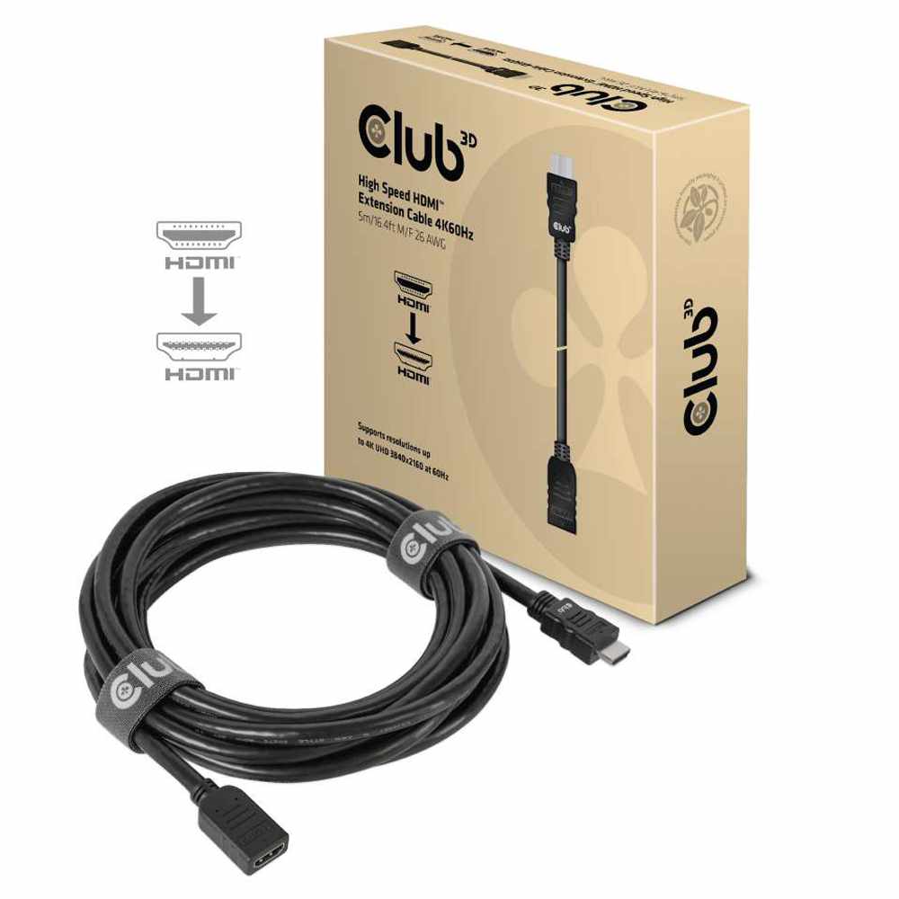 Club3D CAC1325 High Speed HDMI 4K60HZ Extension Cable 5m/16.4ft M/F 26 AWG