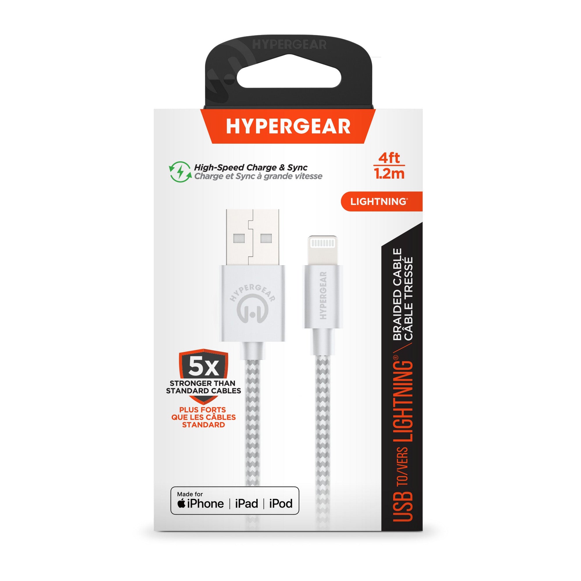 HyperGear 4 ft. (120cm) USB-A to Lightning Braided Charge and Sync Cable -