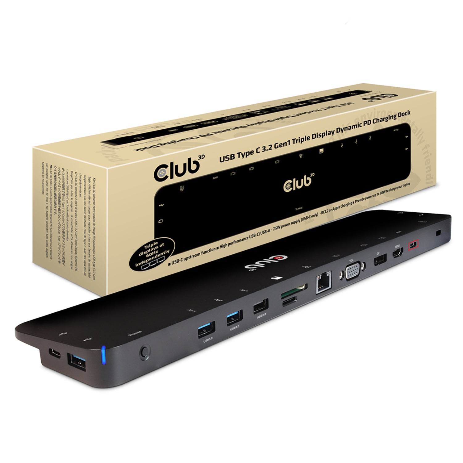 Club3D CSV1564W100 USB 3.2 Gen1 Type-C Triple Display PD Charging Dock