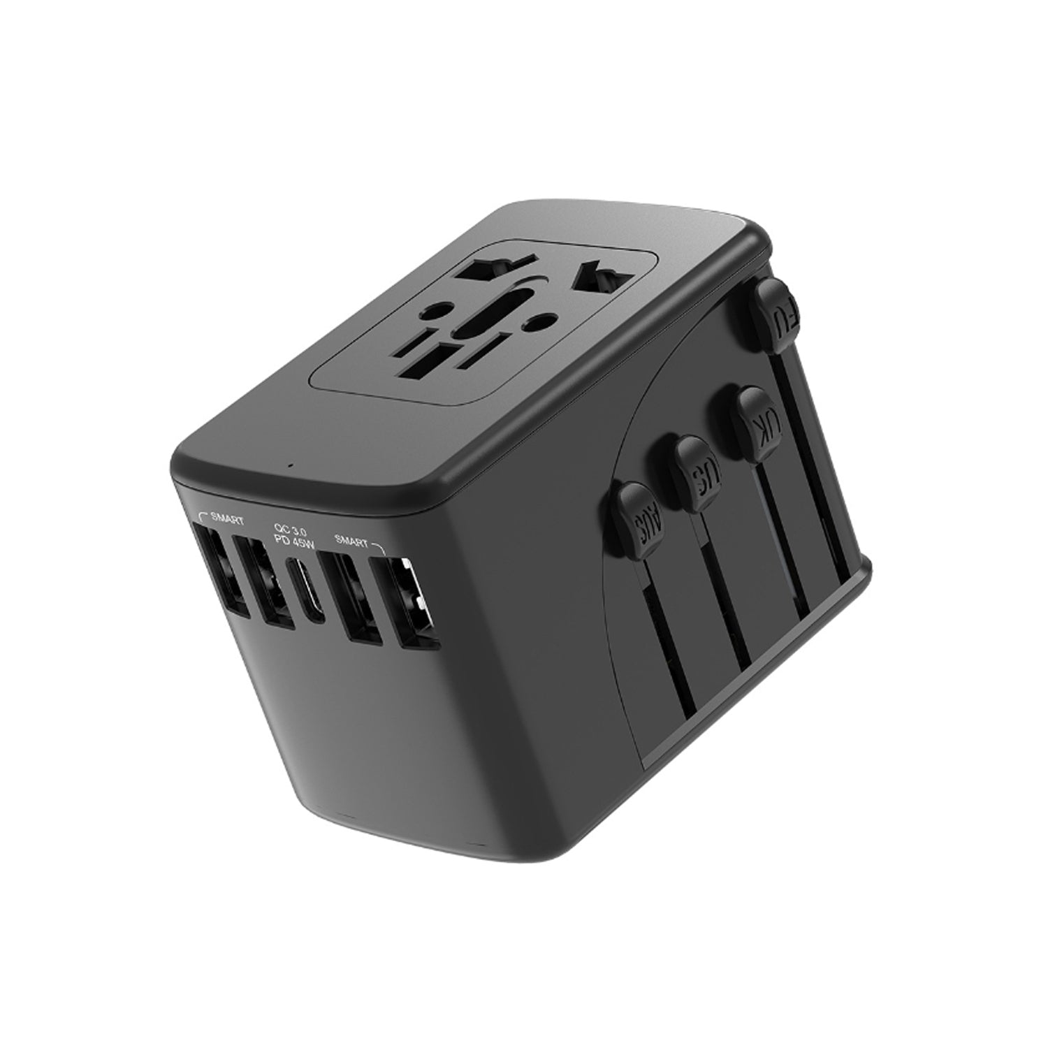 Bulk Packaging Universal Travel Adapter 4 USB-A & USB-C Port 6.5A Output with Nylon Pouch