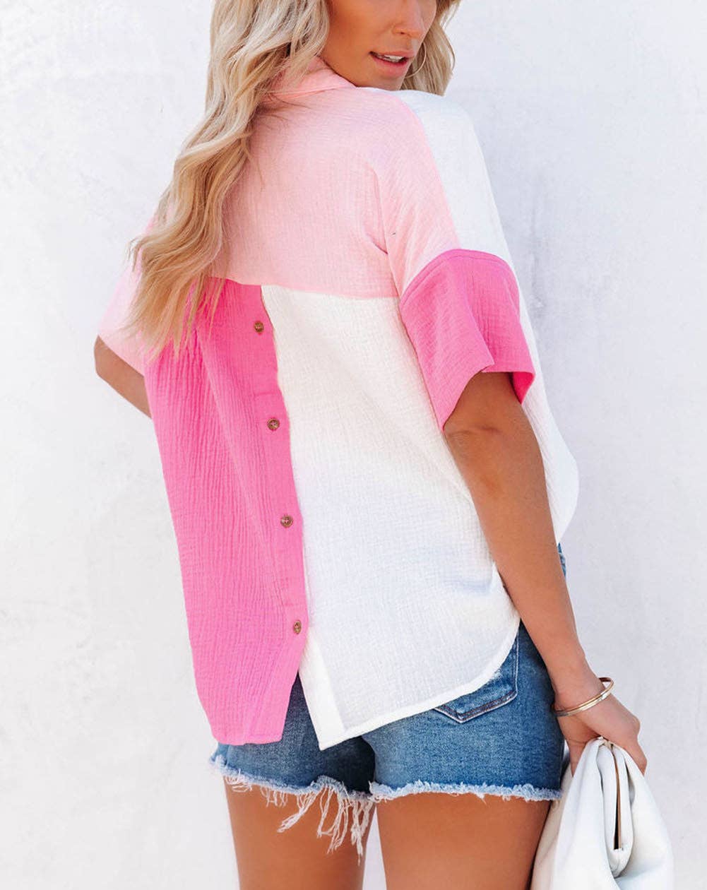 Color Block Gauze Shirt