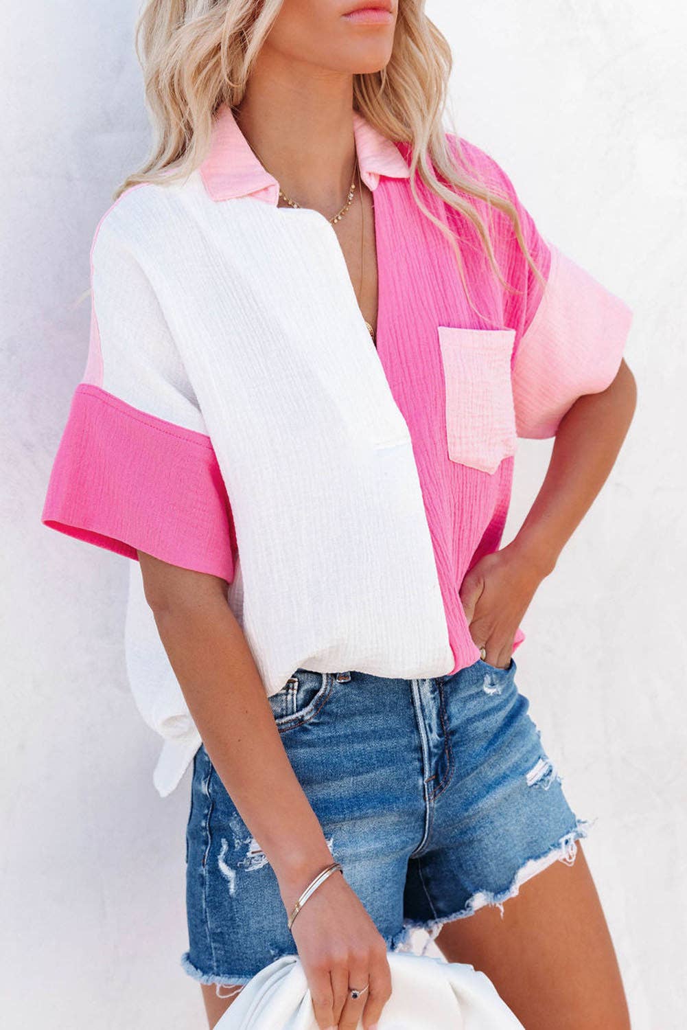 Color Block Gauze Shirt