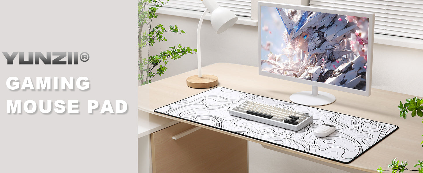 YUNZII Keynovo Grand tapis de souris de jeu antidérapant de 4 mm pour  ordinateur portable, tapis de bureau imperméable pour jeux, bureau et  maison (90 x 39 cm, topographie blanc) : 