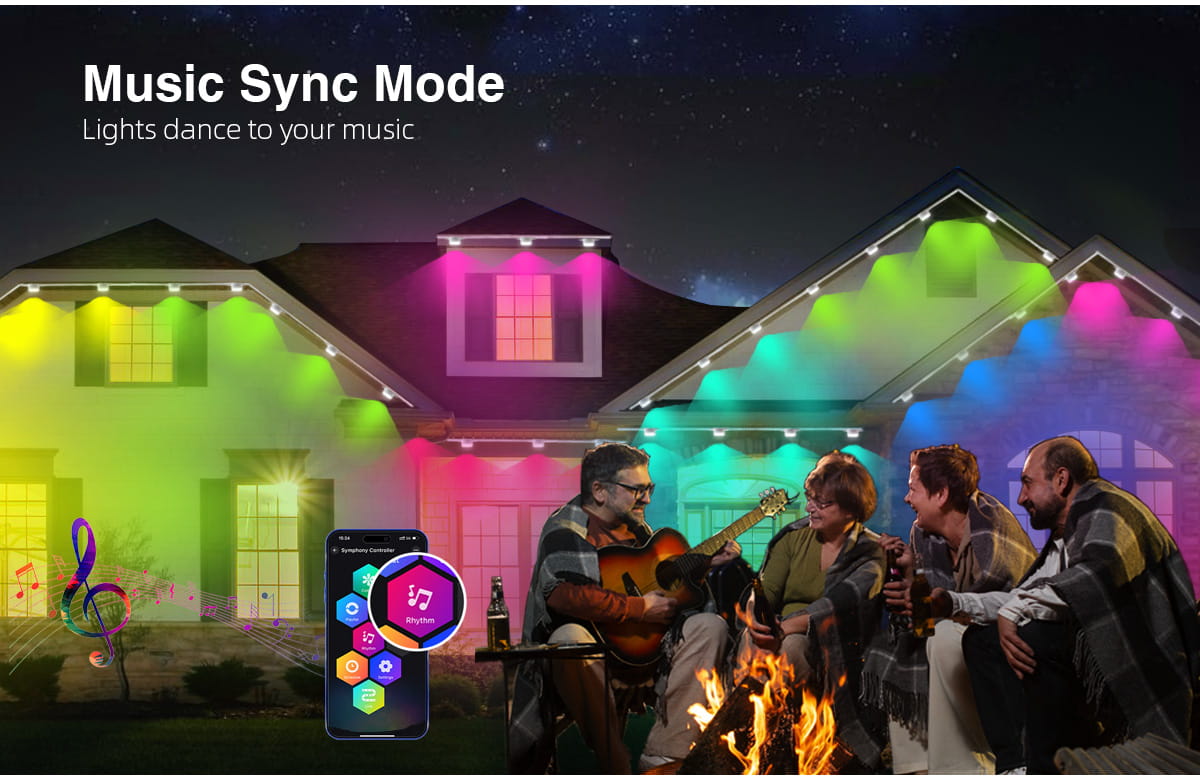LuxFond Outdoor String Light with Music Sync Mode