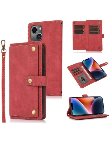 iPhone 15 Pro Crossbody With Strap Card Wallet Leather Case